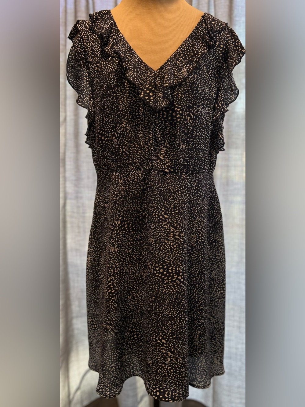 Premise Black Midi Dress with Cream Speckle Print